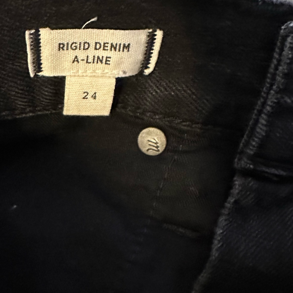 Madewell Women’s Rigid Denim Button Front A-Line Short Mini Skirt in Black Sz 24 - Picture 9 of 12